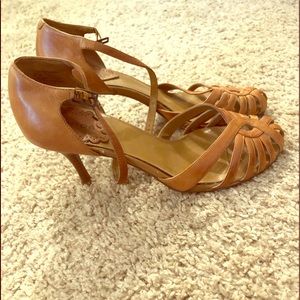 Tan sandals with ankle strap